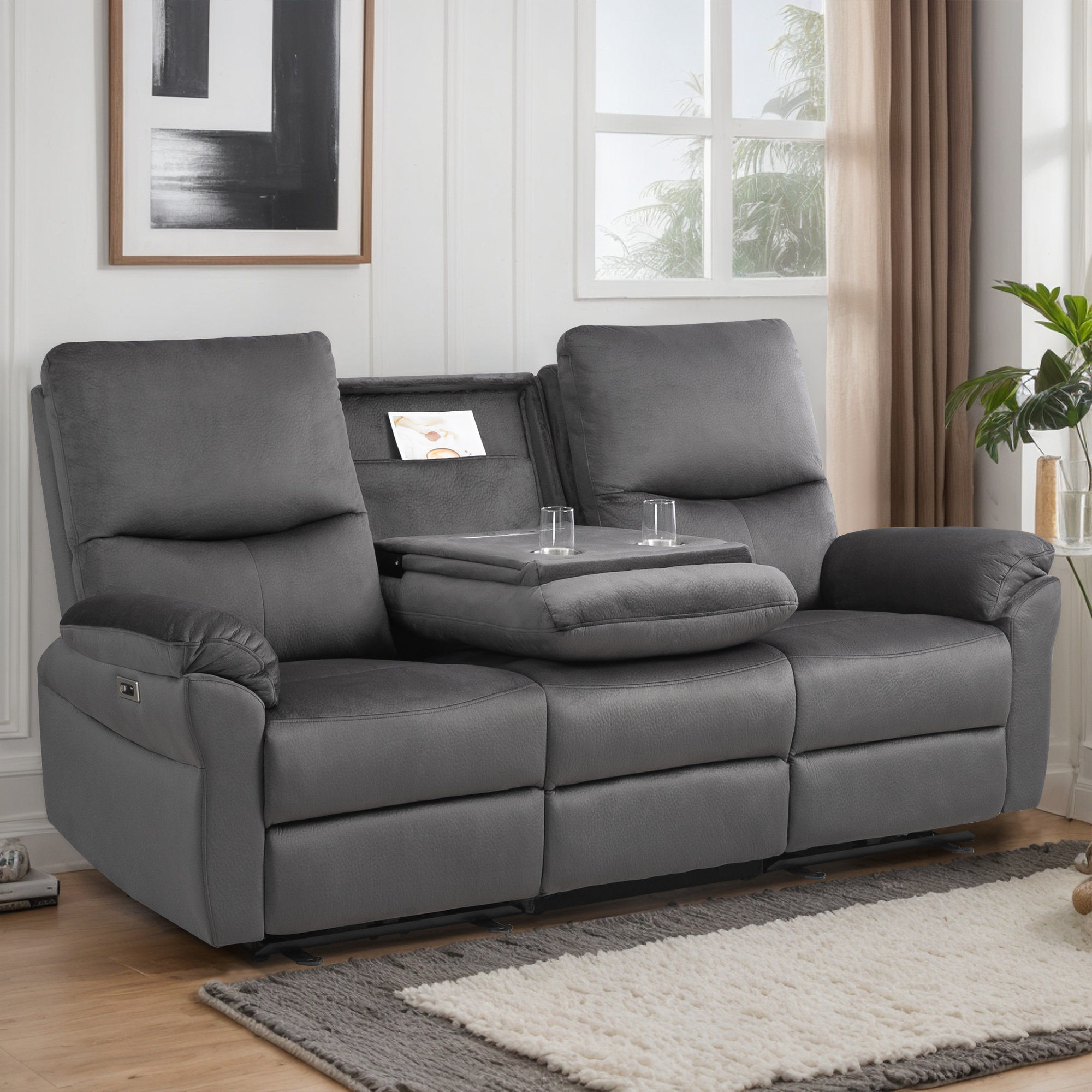 Latitude Run® Power Reclining Sofa With Usb Charging Ports, Foldable ...