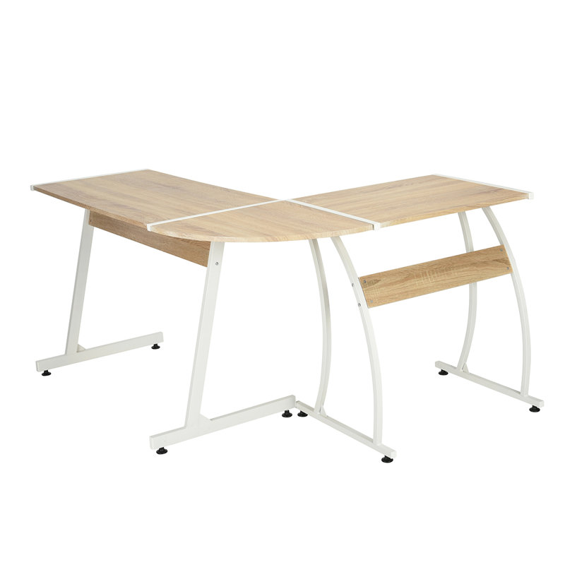 Alsey L-Shaped Metal Base Writing Desk, Oak, White