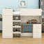 Lit mezzanine double avec tablettes et tiroirs, cadre de lit mezzanine en bois avec bureau et garde-robe intégré-732347158