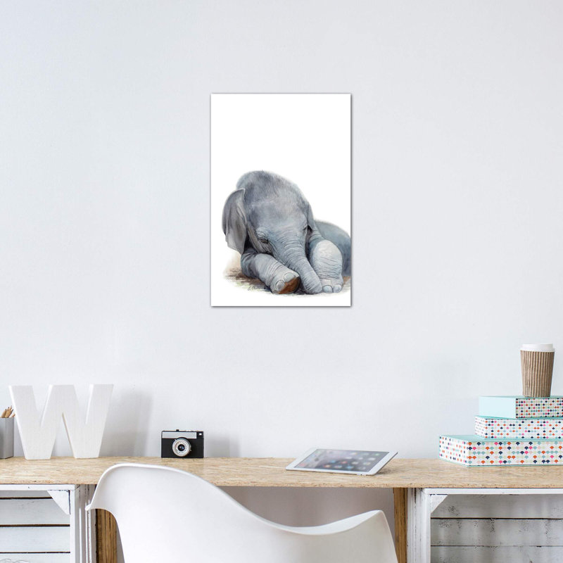 «Sleeping Baby Elephant» par Watercolor Luv - reproduction d'art, Toile tendue, H 18 po x l 12 po x 1,5 po, Pas de tapis