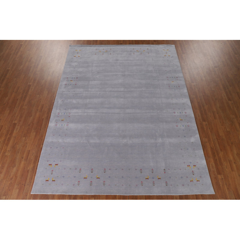 Tapis argenté gris Gabbeh 9 x 12