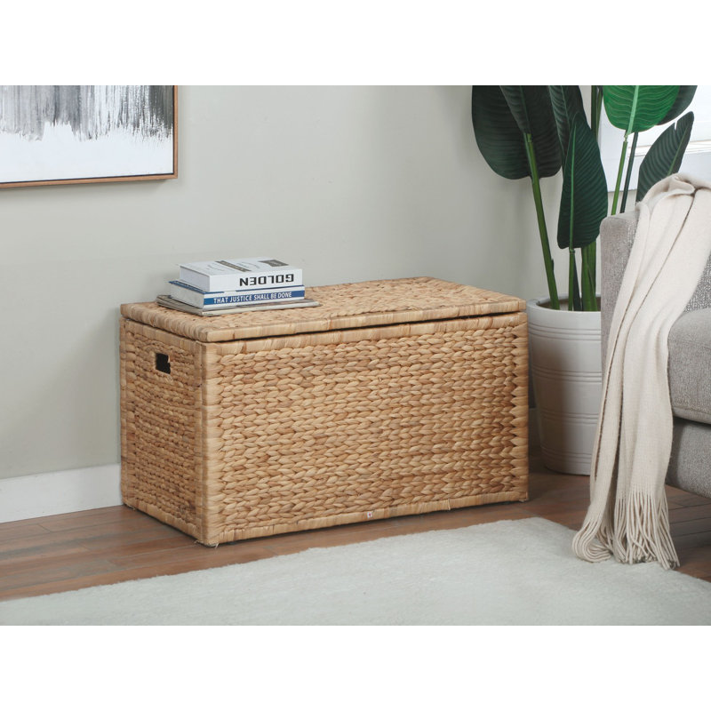 Ved Heavy-duty Water Hyacinth Wicker Storage Trunk with Metal Frame, Natural, 17.5" H x 30" W x 17.5" D