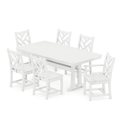 Ensemble repas 7 pièces Chippendale avec pieds en tréteaux