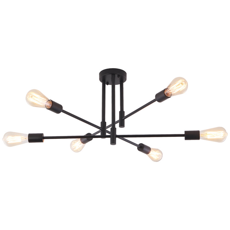 Eiren 6-Light 27.56'' Dimmable Sputnik Chandelier Modern Linear Semi Flush Mount Ceiling Light, Black