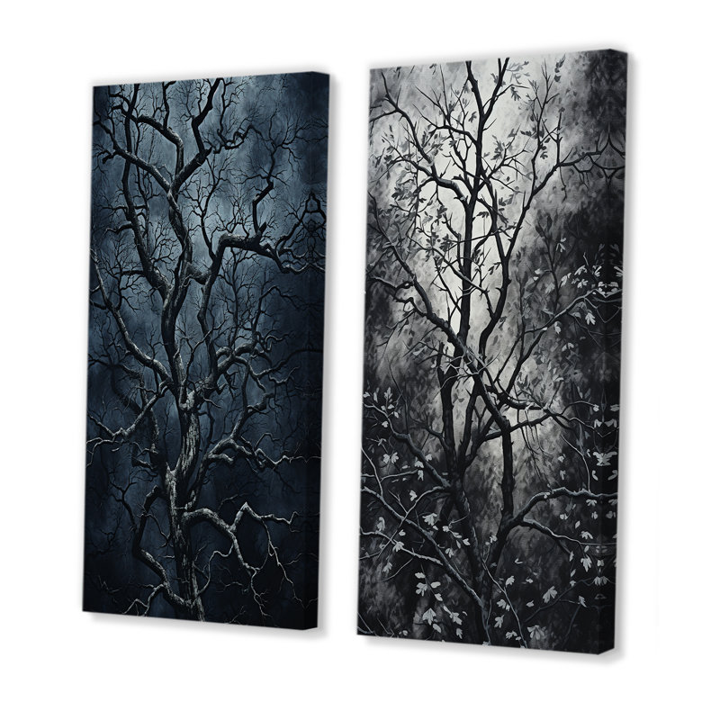 Arbre de Noël gothique gris, ensemble de 2 décorations murales, H 28 po x l 25 po, Toile tendue