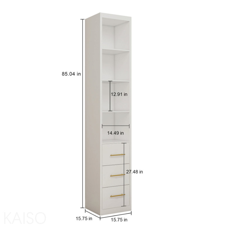 Armoire de rangement latérale blanche 15,75 x 85,04 pouces avec trois tiroirs pour la chambre à coucher, le salon et la salle de bain