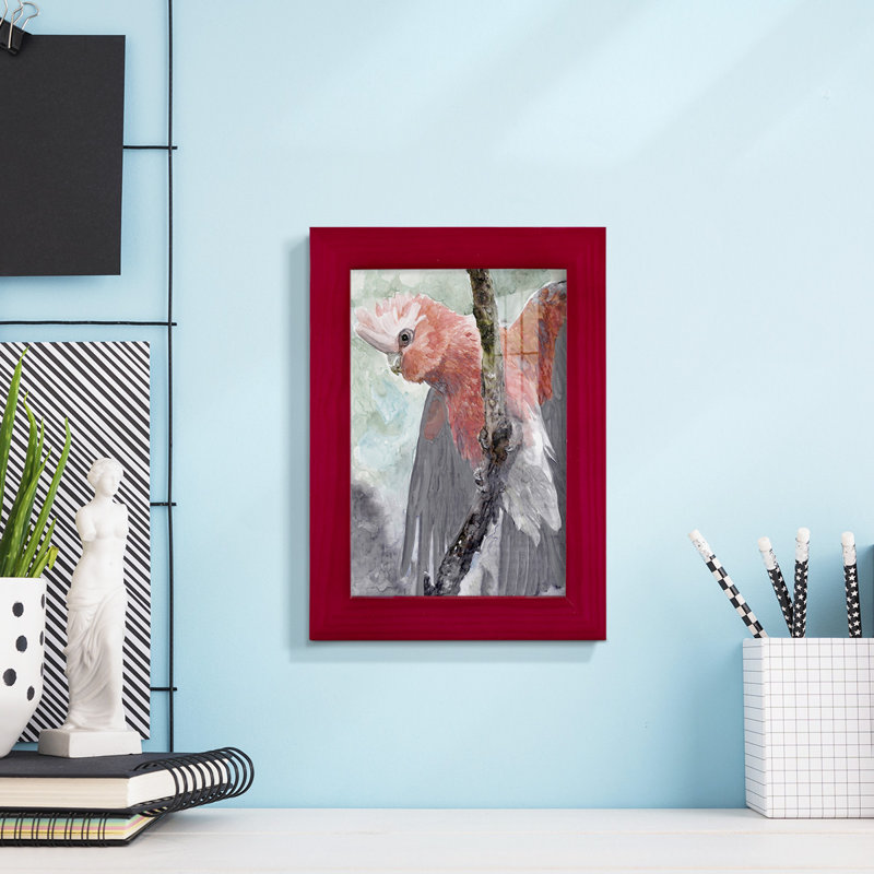 Tropic Parrot II encadré sur papier, Cadre rouge, H 6 po x l 4 po x P 1 po