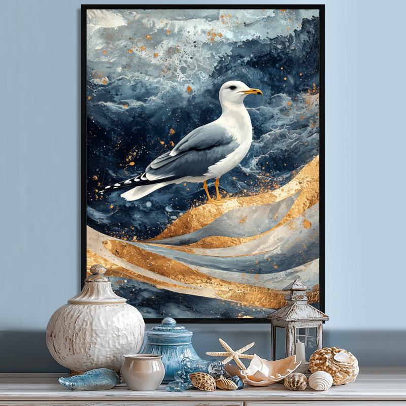 Myzejen Coastal Seagull The Watchful Gull II - Mouette, reproduction d'art sur toile, H 20 po x l 12 po, Noir