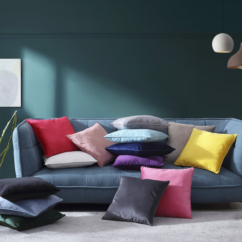 Aqua Velvet Square Throw Pillow with Piped Edges