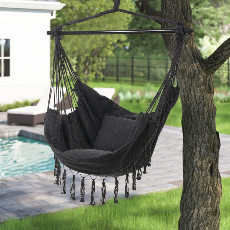 Garden Hanging Black Canvas Hammock Swing Chair