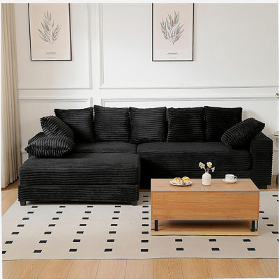 108.6" Sectional Sofa, Thickened Corduroy Sectional Couches For Living Room,comfortable L-shaped Chaise Sectional Sofa With Storage Ottoman,Eight Throw Pillows,Grey