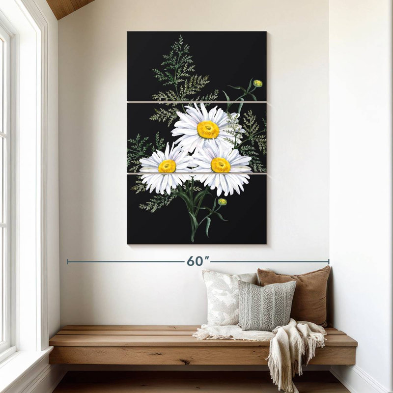 Harnek Daisy Bouquet sur fond noir, H 50 po x l 32 po
