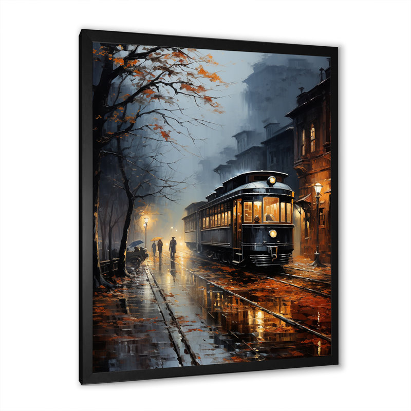 Train Misty Morning Pointillism I - reproduction sur toile, Cadre photo noir, H 40 po x l 30 po x P 1,5 po