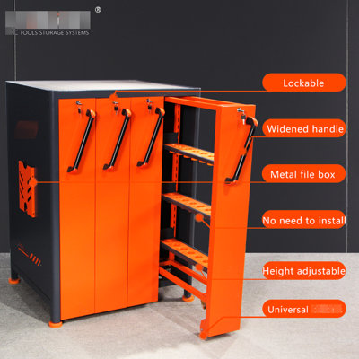 Armoire porte-outils, comprenant un support à tampons, une poche à dessin sur le côté, une structure stable pour une utilisation à long terme, un atelier d'usinage et un atelier appropriés, en acier, avec élargissement