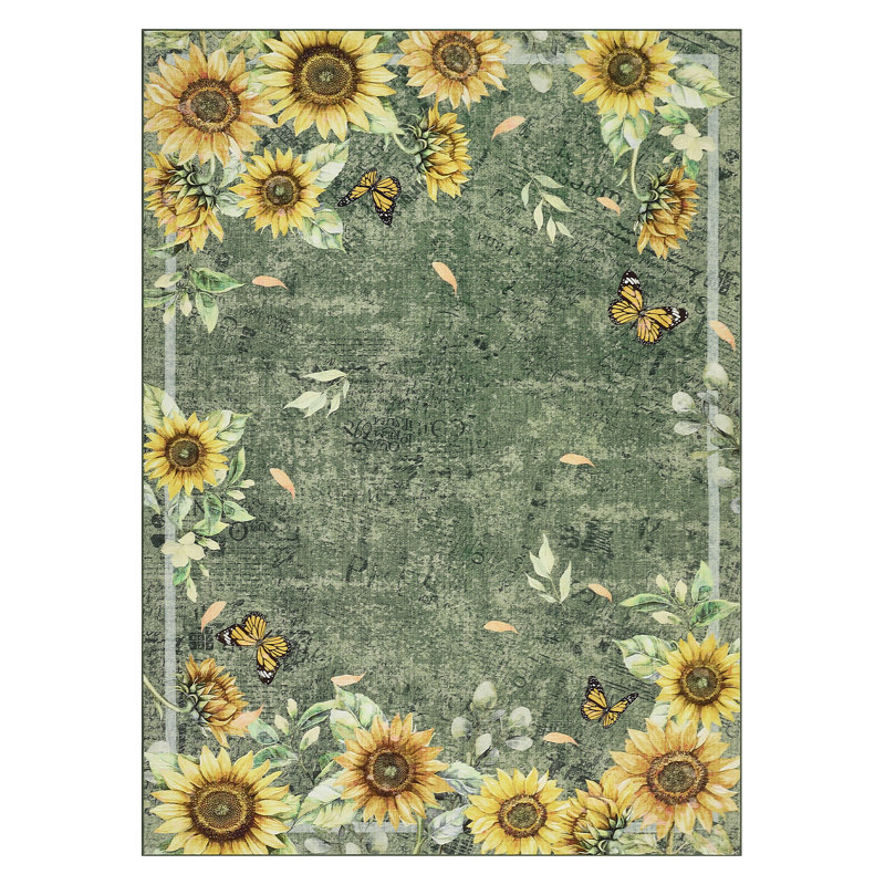 Sun flower Floral Machine Washable Rug Soft Non Slip Low Pile Foldable Thin Carpet for Living Room Bedroom Nursery Kids Room