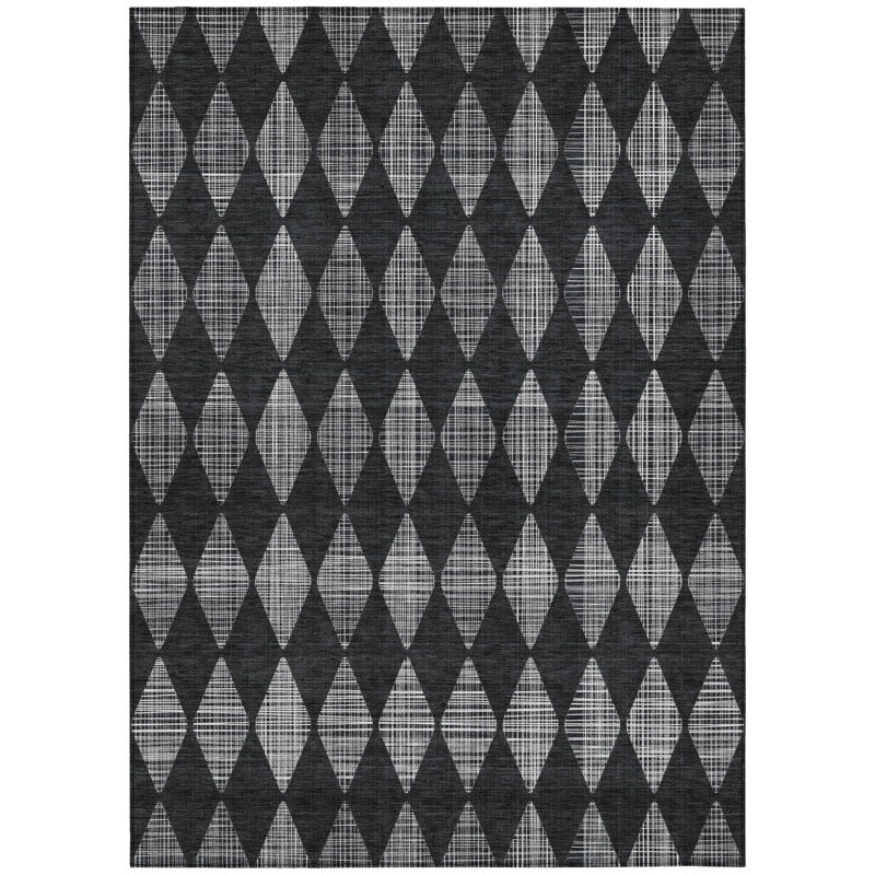 3' X 5' Charcoal Geometric Washable Indoor Outdoor Area Rug