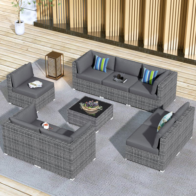 8 - Person Patio Furniture Set With Coffee Table, Outdoor Wicker Rattan Sectional Seating Group With Cushions, All Weather Sofa Conversation Set For Garden Backyard