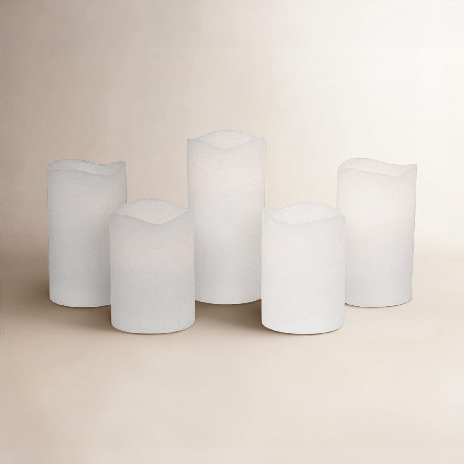 Wavy Top LED Unscented Pillar Candle Set, 5