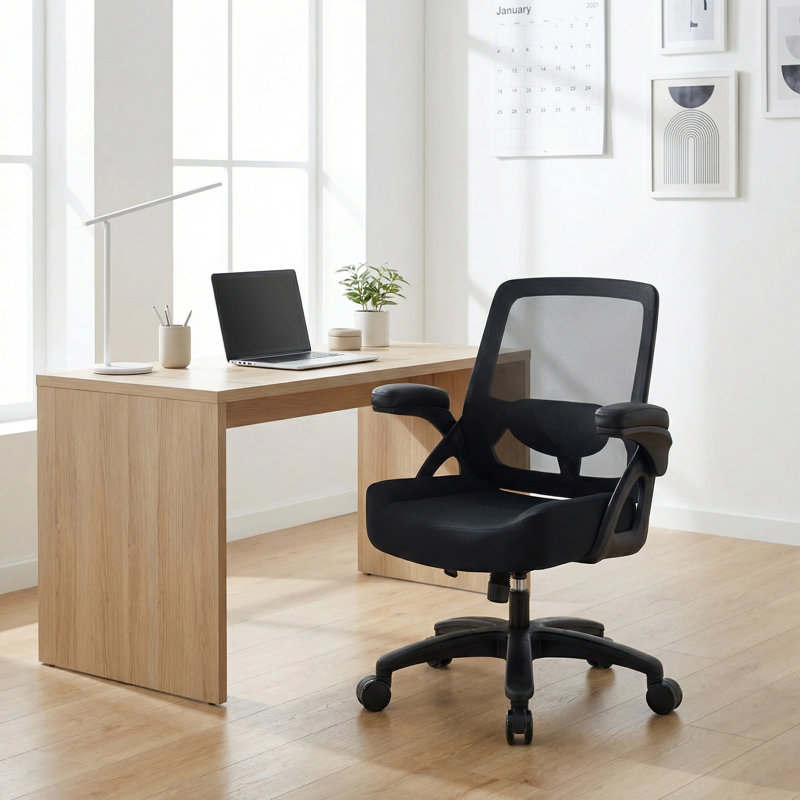 Chaise de bureau surdimensionnée en filet avec base robuste, Noir