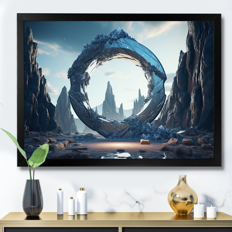 Portail surréel de la galaxie surréaliste II - surréalisme, art mural, Cadre d'angle fermé noir, H 12 po x l 20 po x P 1 po