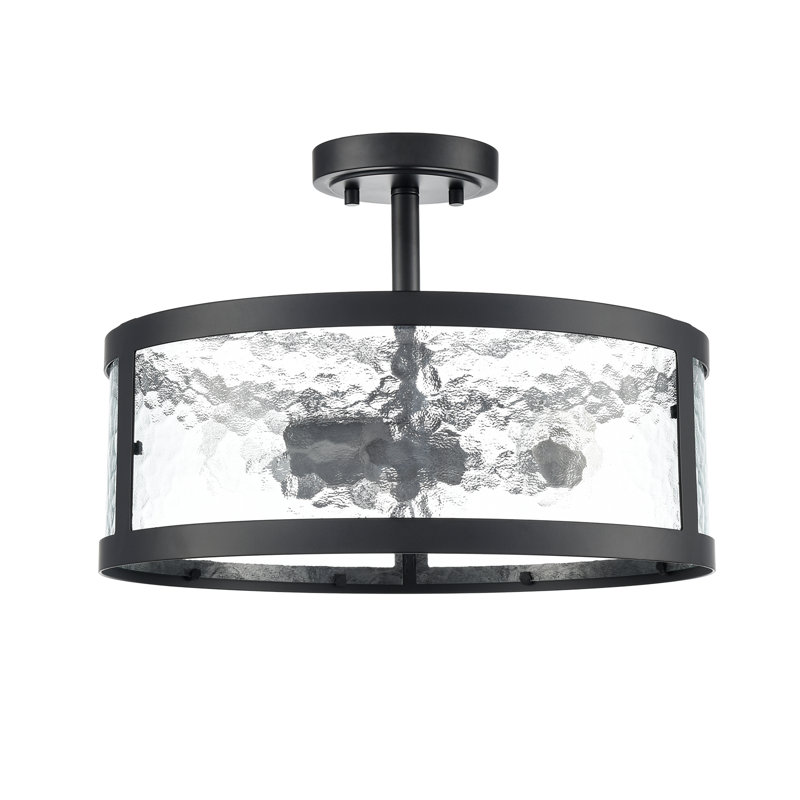 Kadiatou Farmhouse Semi Flush Mount Ceiling Light With Hammered Glass 3- Light