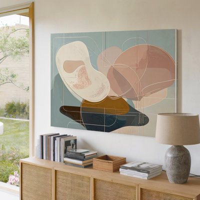 Pastel Flow Abstract Canvassoft Organic Shapes On Pale Blue Wall Art Canvas Ready To Hang Gallery Wrapped Home Decor Modern Design