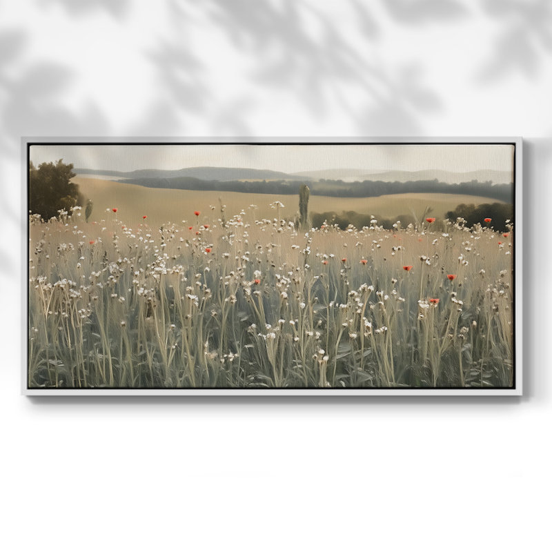 Botanical Series-CCXV- Toile tendue avec châssis tendue, prête à être accrochée, H 21 po x l 41 po, Blanc