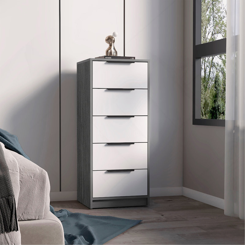 Commode rectangulaire blanche à 5 tiroirs
