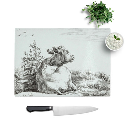 Tempered Glass Cow at Rest Chopping Board