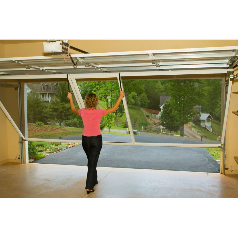 8' High Xtra Wide Garage 18'W x 8'H Garage Door Screen with Passage Door, Sandstone Frame/Charcoal Fiberglass Screen Mesh