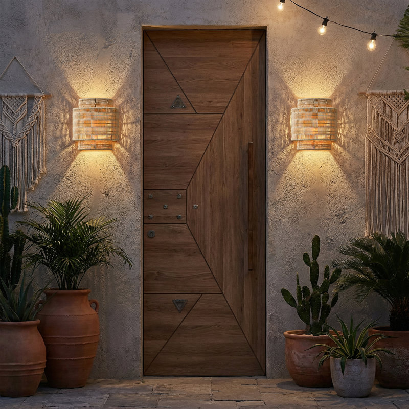 10" Boho Natural Handwoven Rattan Dimmable Wall Sconce