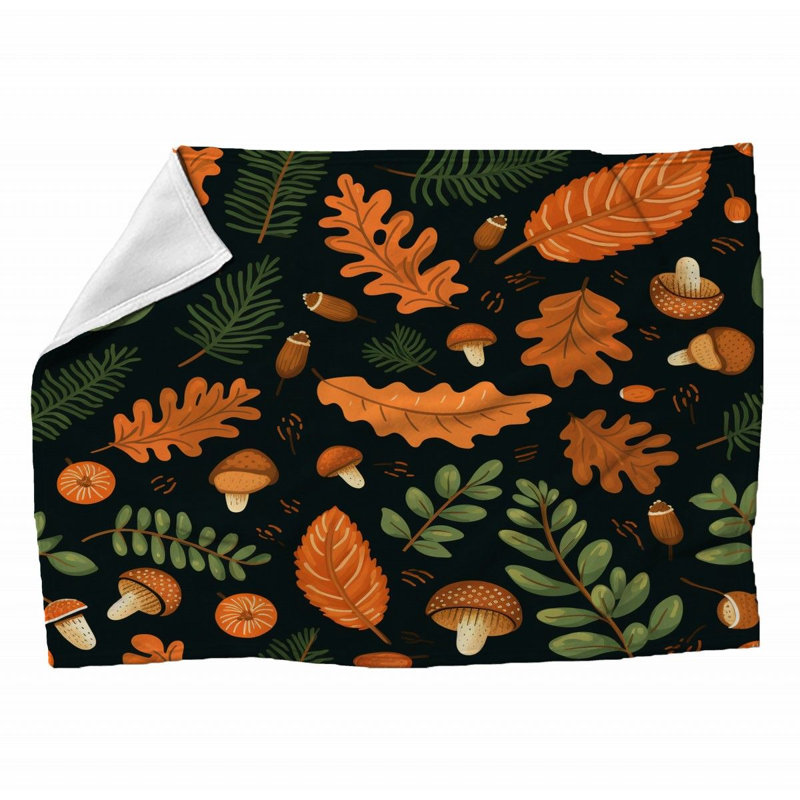 Machine Printed Throw Blanket, 60" L x 50" W, Geometric, Orange/Black