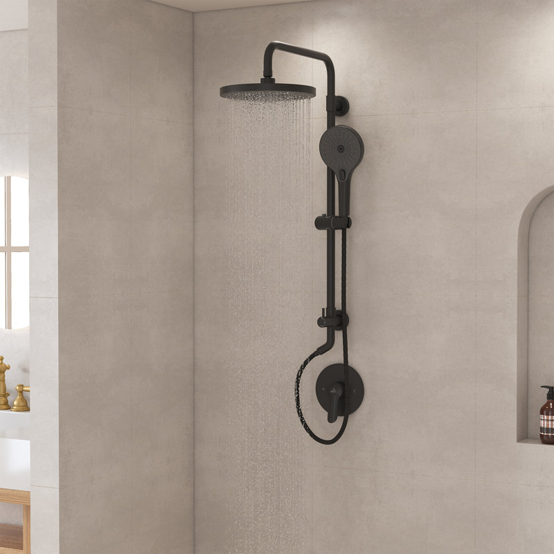 10-Inch Black Round Handheld Rain Shower System with Adjustable Height
