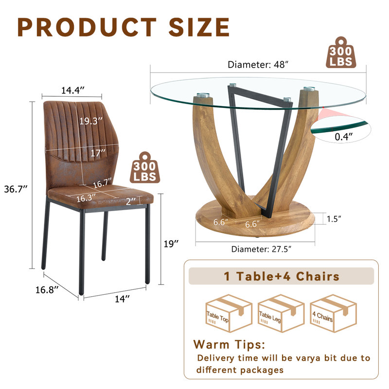 48" Round Dining Table Set for 4, Modern Dining Room Table with 4 Upholstered Chairs, Kitchen Table Set for Apartment