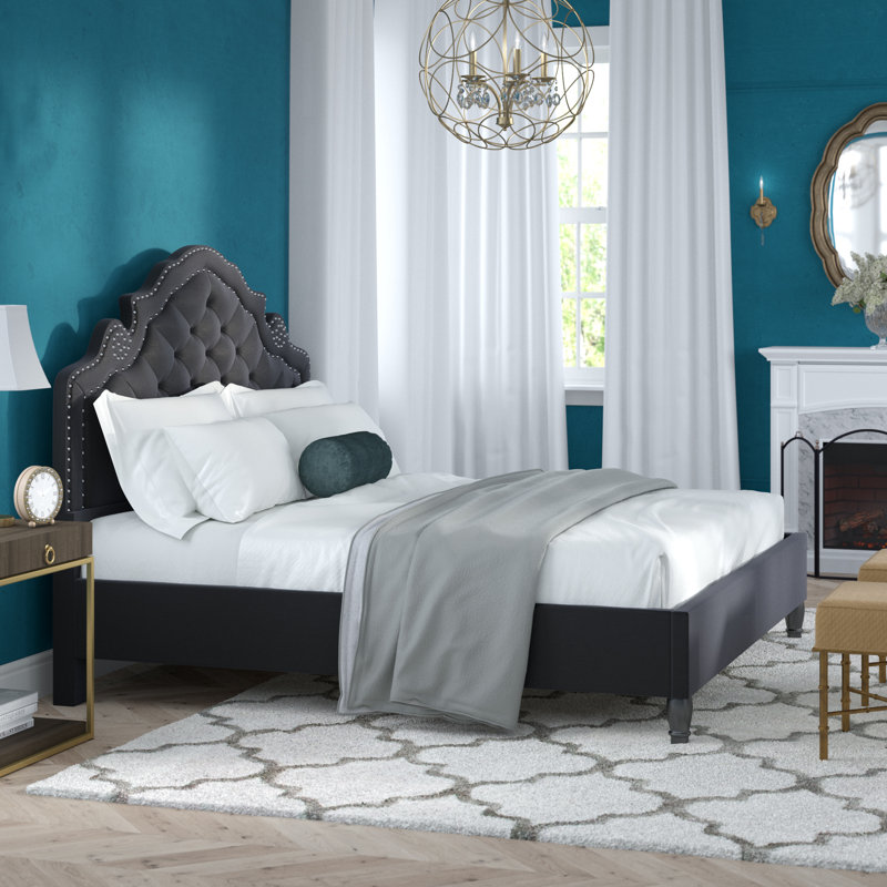 Annaline Upholstered Wingback Bed, Black, Full