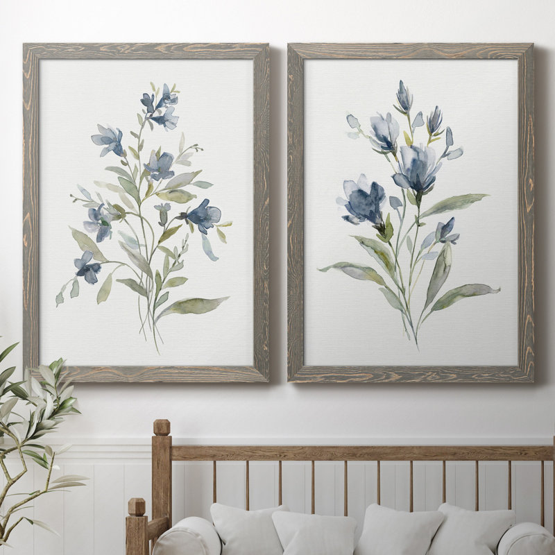 Linen Botanical III - ensemble de 2 reproductions d'art, Toile avec cadre gris