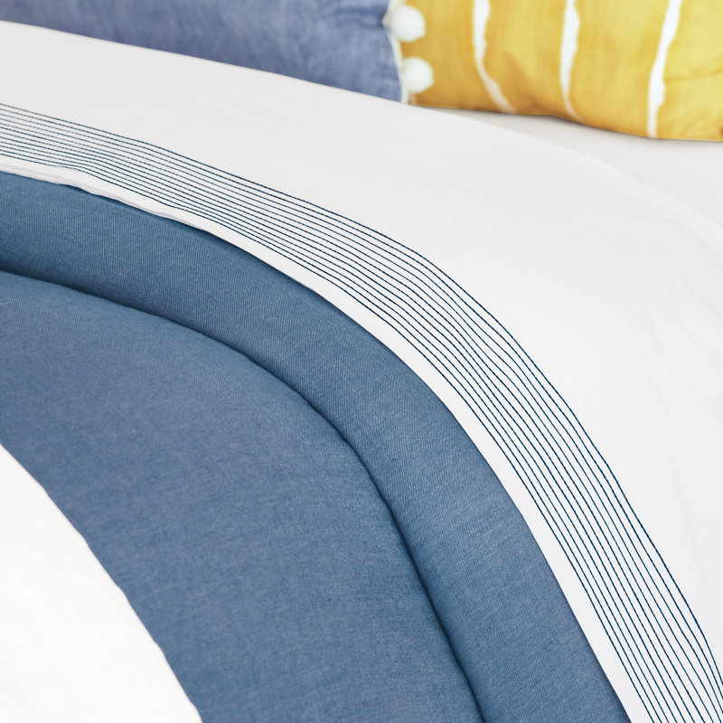 Drap plat Marsden Fine Linen par Thom Filicia, Bleu marine, Drap plat grand