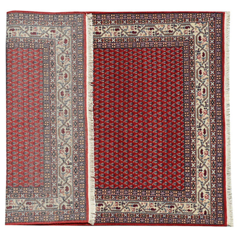 Tapis rouge / gris en laine noué à la main Indo Indo, Rectangle 3 pi x 5 pi 4 po