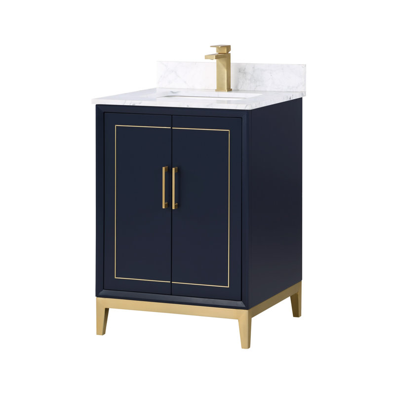 Gracie 24'' W Single Vanity, Carrara Marble/Single Faucet Mount, Pacific Blue