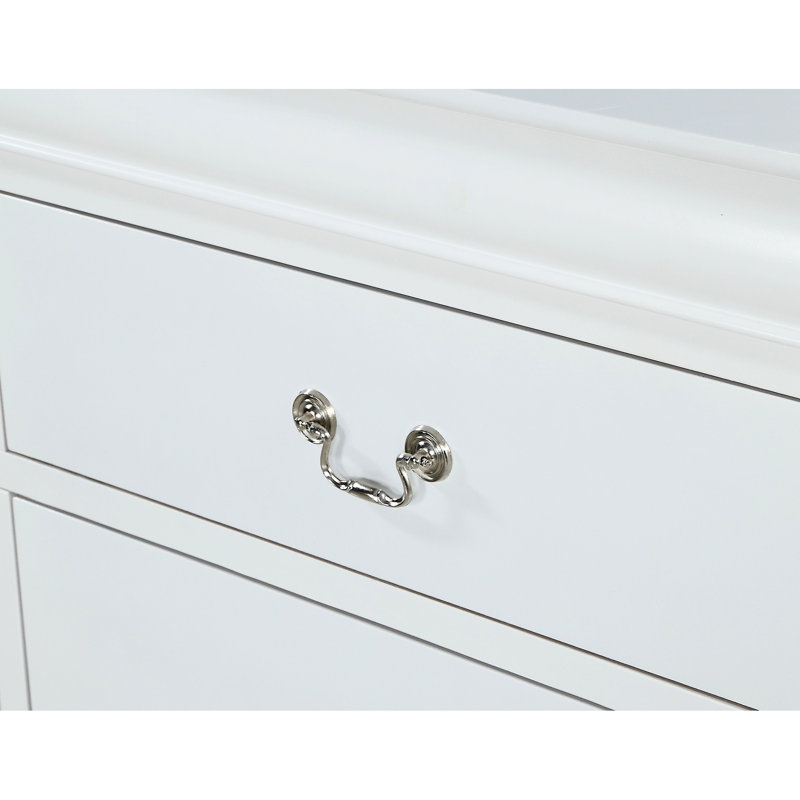 Table de chevet en bois massif de style simple en blanc, deux tiroirs, pieds de support pour stabilité en bois blanc, détails entièrement finis