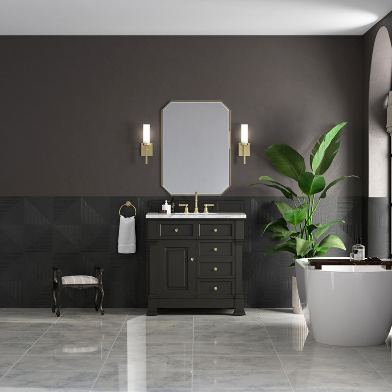 Brookfield 36'' W Single Vanity, Black Onyx, Carrara White, Widespread