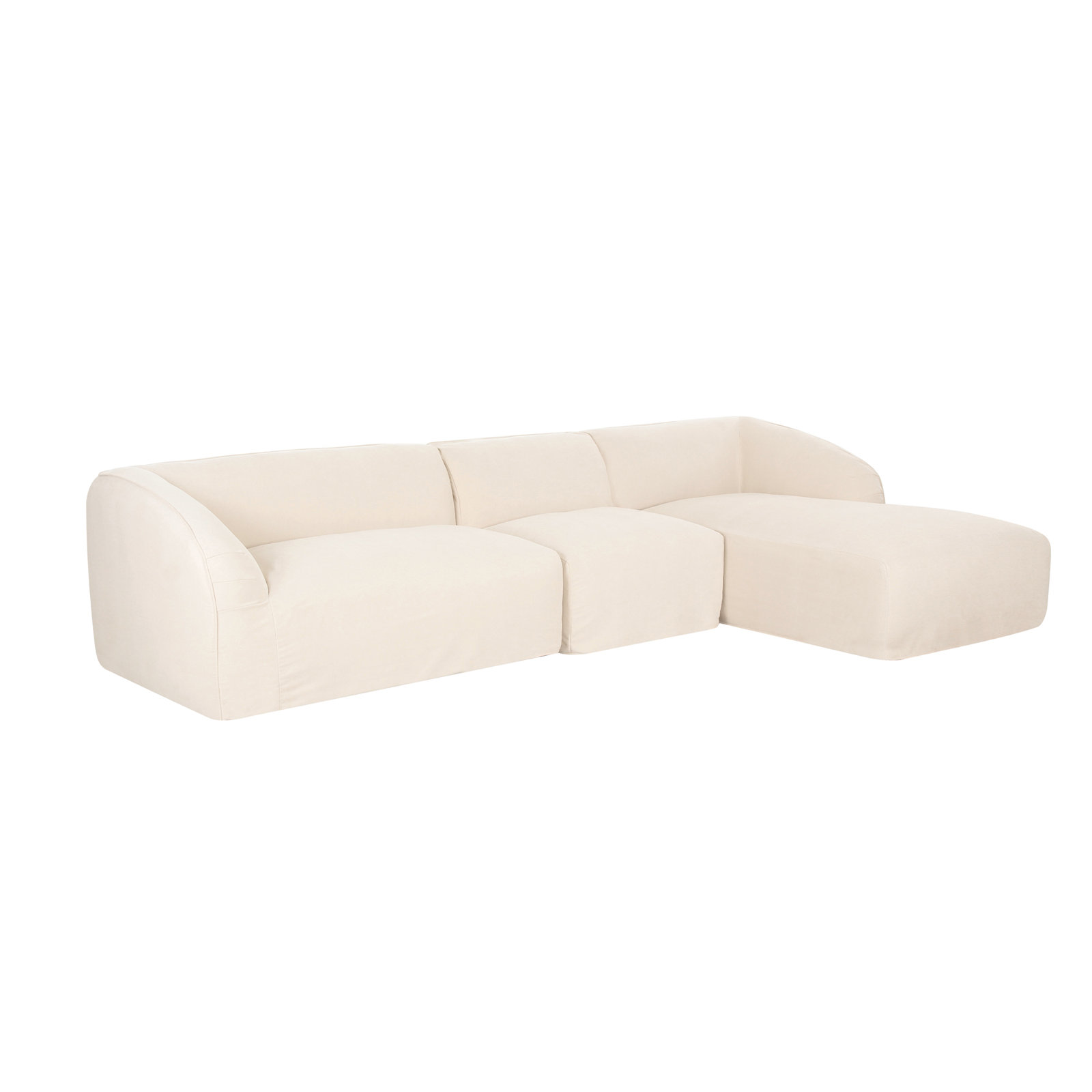 Wilde 3 - Piece 138" Modular Chaise Sectional, Right Hand Facing, Cream Veil Canvas, 29.9" H x 103.8" W x 76.3" D