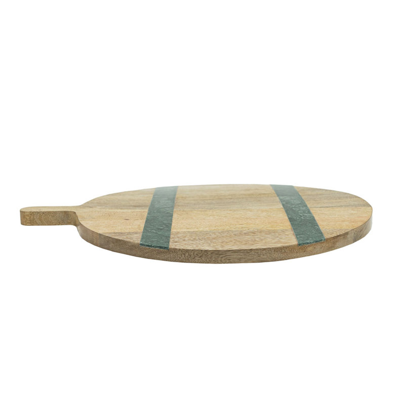  Planche de service ronde avec poignée en bois de manguier et marbre vert araignée