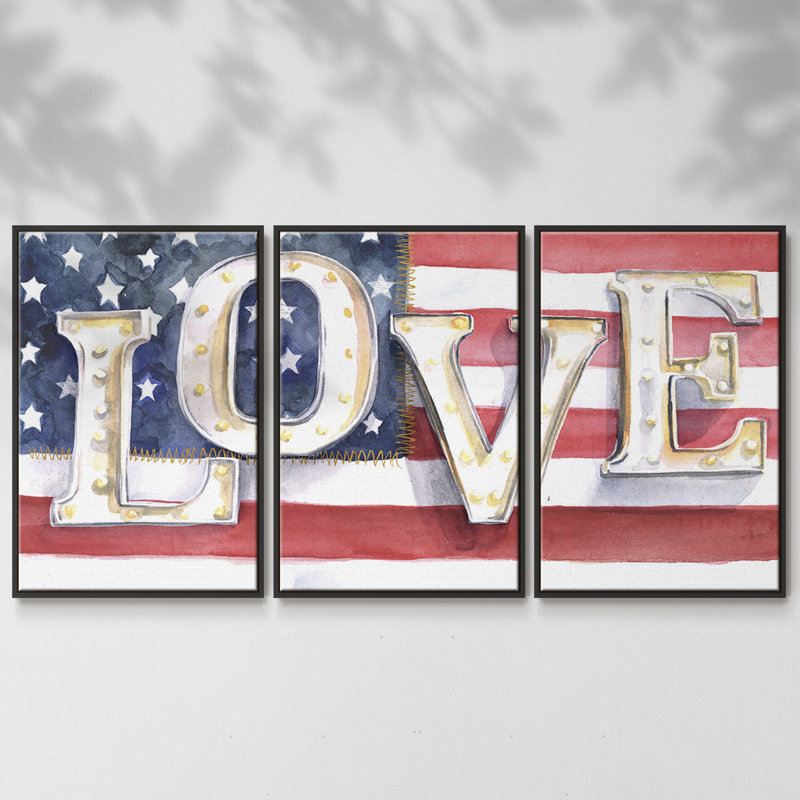 «National Anthem Collection A», reproduction sur toile flottante 3 pièces, H 24 po x l 48 po x P 2 po, Noir