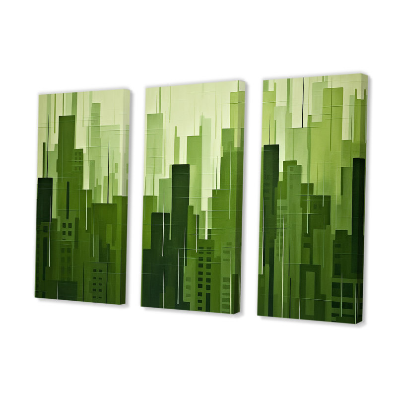 Fern Facades Skyscraper Horizon - Ensemble de décorations murales gratte-ciel, Toile tendue, H 40 po x l 60 po x P 1 po