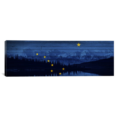 Drapeau d’alaska, montagne, planches grunge, impression sur toile