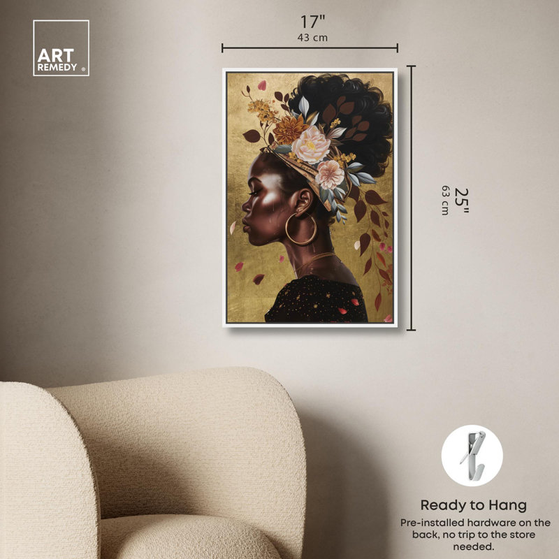 Belles fleurs dans ses cheveux, art boho moderne par Art Remedy, Cadre blanc, H 37 po x l 25 po