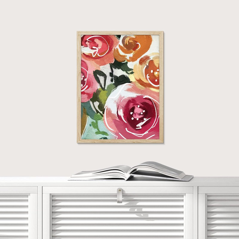 Rose et orange jardin rose fleur art mural impressions florales décoratives pour le salon chambre à coucher encadrée sur papier