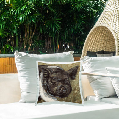 Abstract Farm Pig Outdoor Printed Pillow by Sara G. Designs