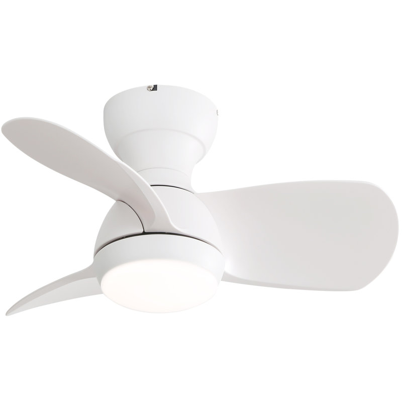 Corabelle 23" 3-Blade Modern Flush Mount Small Ceiling Fan with Remote Control and Light Kit Included, White, White